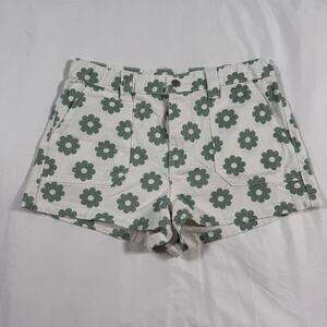 PacSun White Denim Shorts Green Floral Print Pattern Womens Size Large
